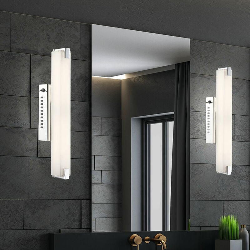 foto del prodotto globo applique a led con interruttore lampada da parete luce da specchio cromata luce scale vetro satinato, design a barra, 9w 700lm bianco caldo,