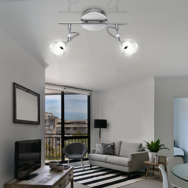 foto del prodotto globo faretto a led da soffitto lampada da soffitto faretto faretto da soffitto, 2 punti fiamma mobili, acrilico cromato, 2x led 5w 350lm bianco