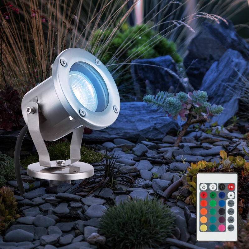 foto del prodotto globo faretto da giardino gu10 con picchetto faretto da esterno faretto da giardino da terra faretto ip65 orientabile, telecomando dimmerabile, led