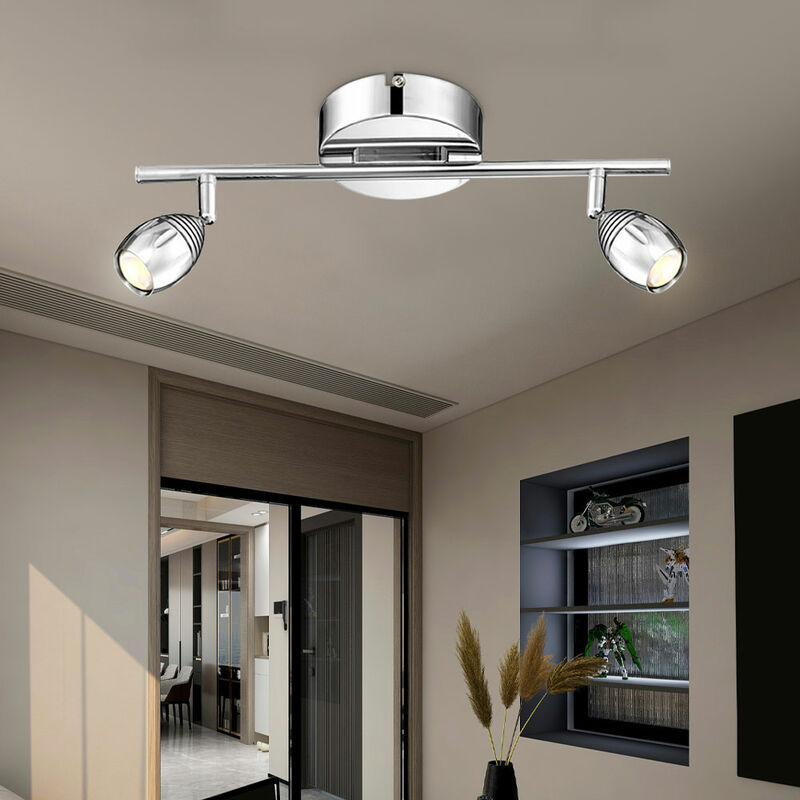 foto del prodotto globo faretto da soffitto 2 fiamme led lampada da soffitto cromata lampada da soggiorno argento, spot cromati regolabili, 2x 5w 400lm bianco caldo,