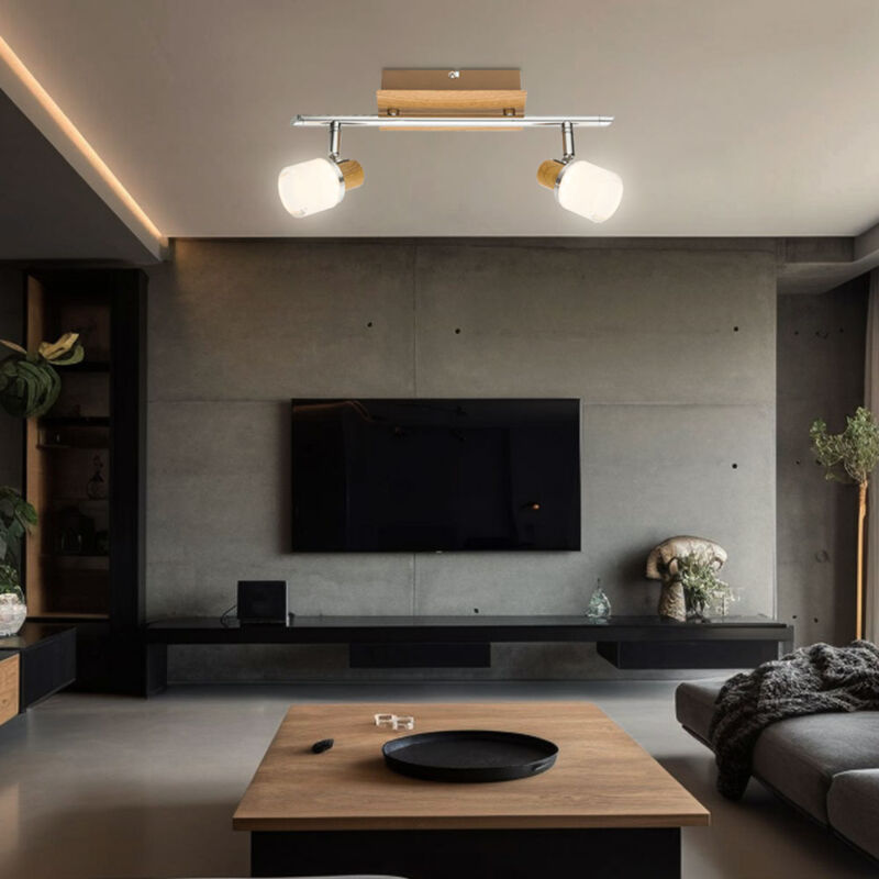 foto del prodotto globo faretto da soffitto 2 fiamme legno orientabile plafoniera lampada da parete faretto led, fatto di interruttore cromato, 2x led 5w 380lm