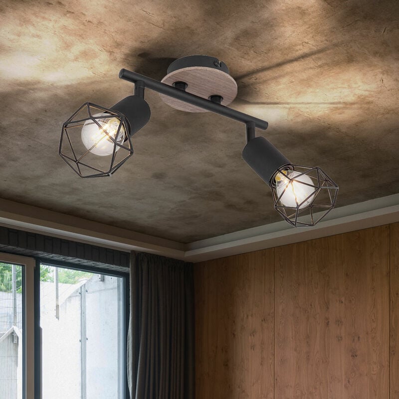 foto del prodotto globo faretto da soffitto, lampada da soffitto, nero, luce soggiorno, barra spot in legno, 2 fiamme regolabili, metallo opaco, 2x e14, lxlxa