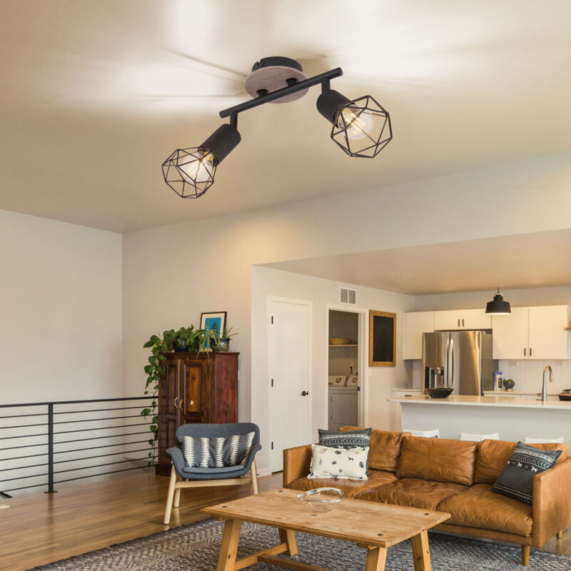 foto del prodotto globo faretto da soffitto, lampada da soffitto, nero, luce soggiorno, barra spot in legno, 2 fiamme regolabili, metallo opaco, 2x e14, lxlxa