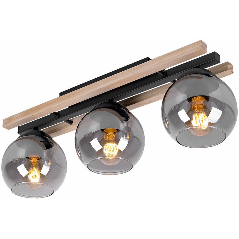 foto del prodotto globo faretto da soffitto lampada in legno 3 fiamme lampada da soffitto lampada da soffitto lampada da camera, vetro fum , metallo mdf marrone