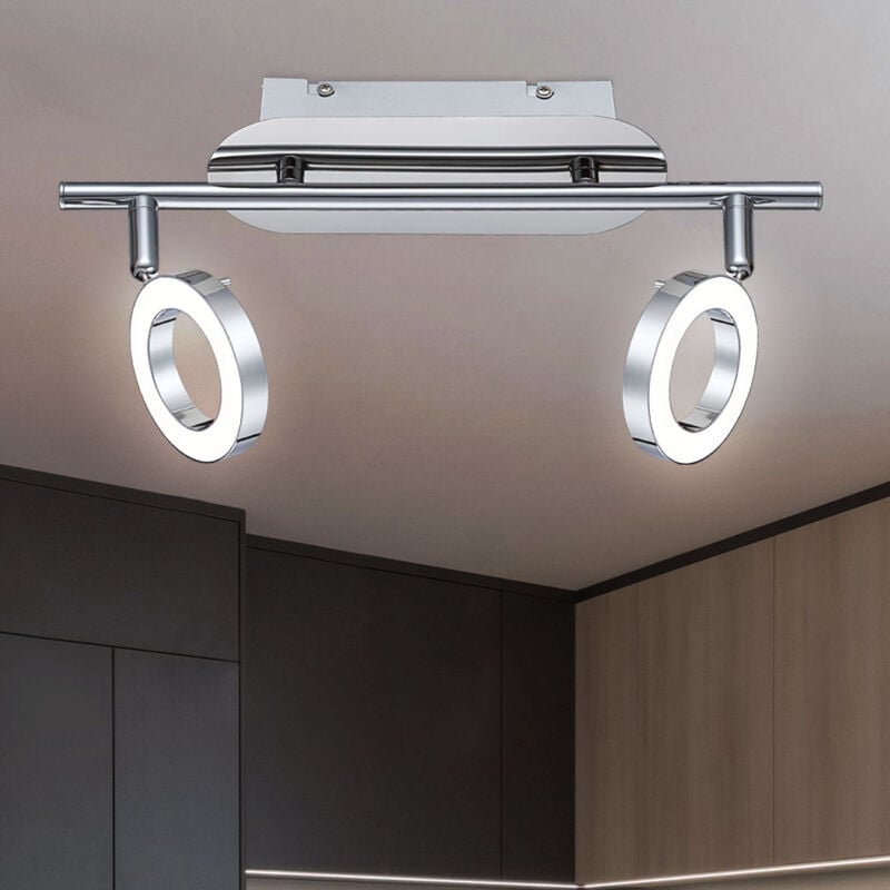 foto del prodotto globo faretto da soffitto orientabile, cromato, faretto mobile, lampade da soffitto per soggiorno, led, 2x 5 watt, 700 lumen, bianco caldo, l 31,5