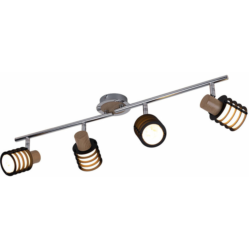 foto del prodotto globo faretto da soffitto plafoniera orientabile cromo retro plafoniera vetro, 4 accenti legno fiamma, 4x e14, l 70 cm