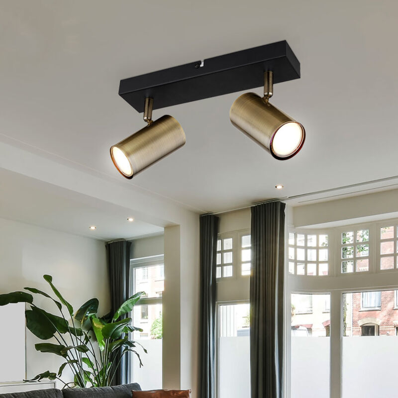foto del prodotto globo faretto da soffitto striscia spot lampada da soffitto lampada da camera da letto plafoniera 2 fiamme, faretto mobile, metallo ottone, nero,