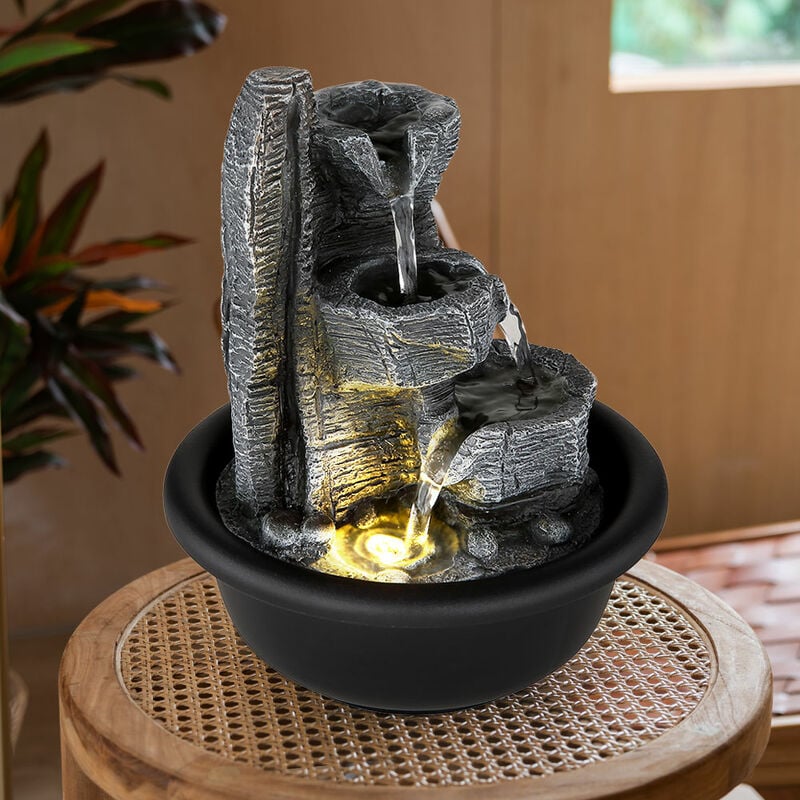 foto del prodotto globo fontana da tavolo per interni con fontana a cascata illuminazione decorativa a led, plastica nero grigio, bianco caldo 3000k, d 16 cm