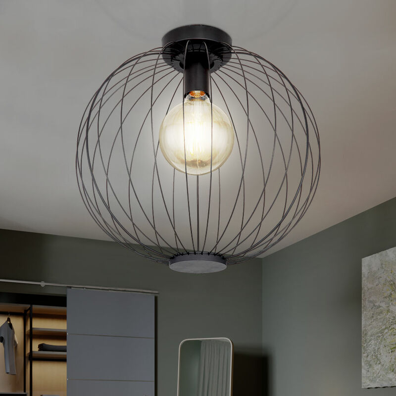 foto del prodotto globo griglia luminosa da soffitto nera lampada da soggiorno a sfera lampada a sfera nera, metallo, 1x attacco e27, dxh 40x37,5 cm