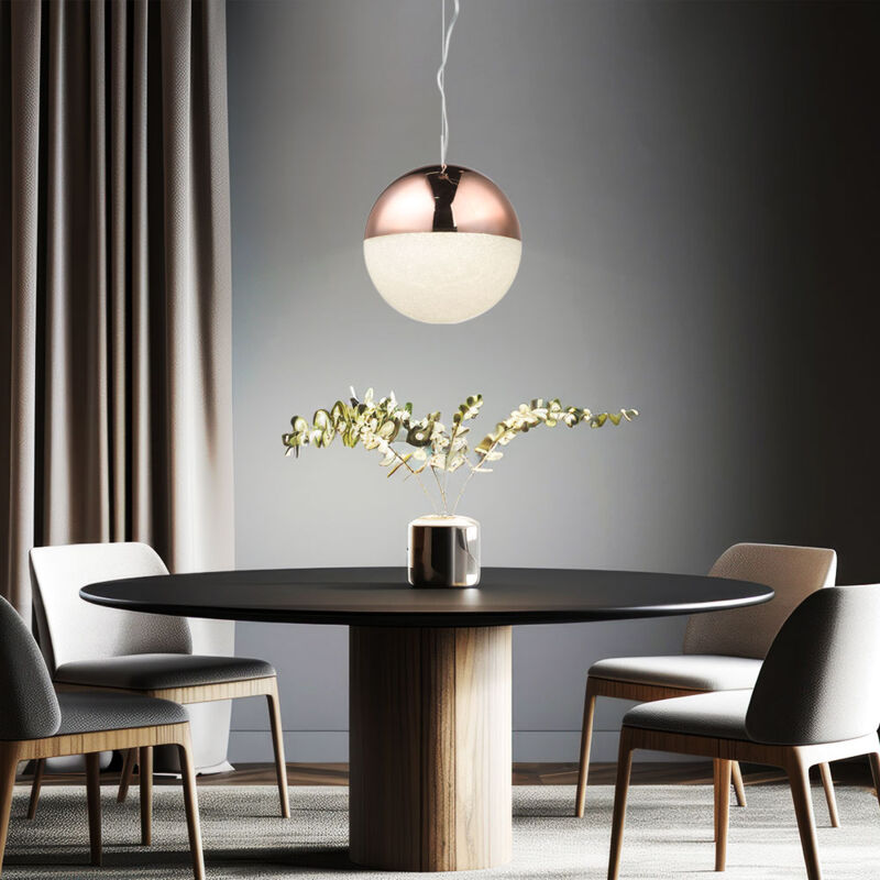 foto del prodotto globo lampada a pendolo da soffitto a led, camera da letto, lampadario in rame, faretto a sfera in cristallo