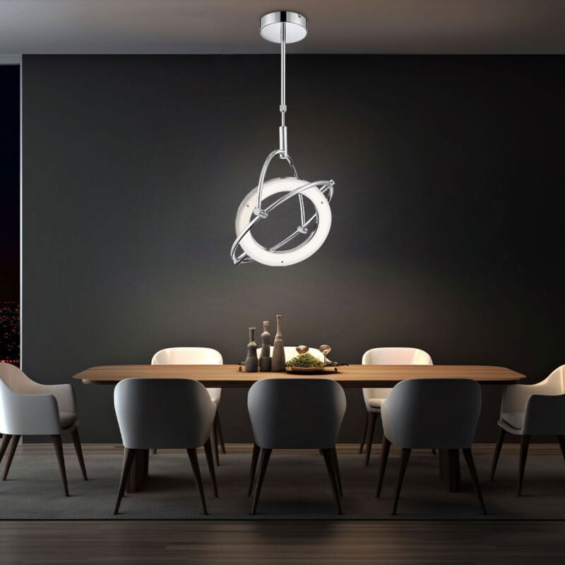 foto del prodotto globo lampada a sospensione a led lampada a sospensione lampada da tavolo da pranzo design leggero lampada da soggiorno cromata, anello mobile, 24w