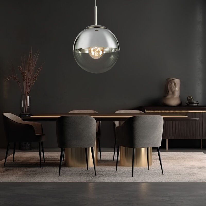 foto del prodotto globo lampada a sospensione a sfera in vetro lampada a sfera cromata per sala da pranzo lampada a sospensione in vetro, metallo, 1x attacco e27,