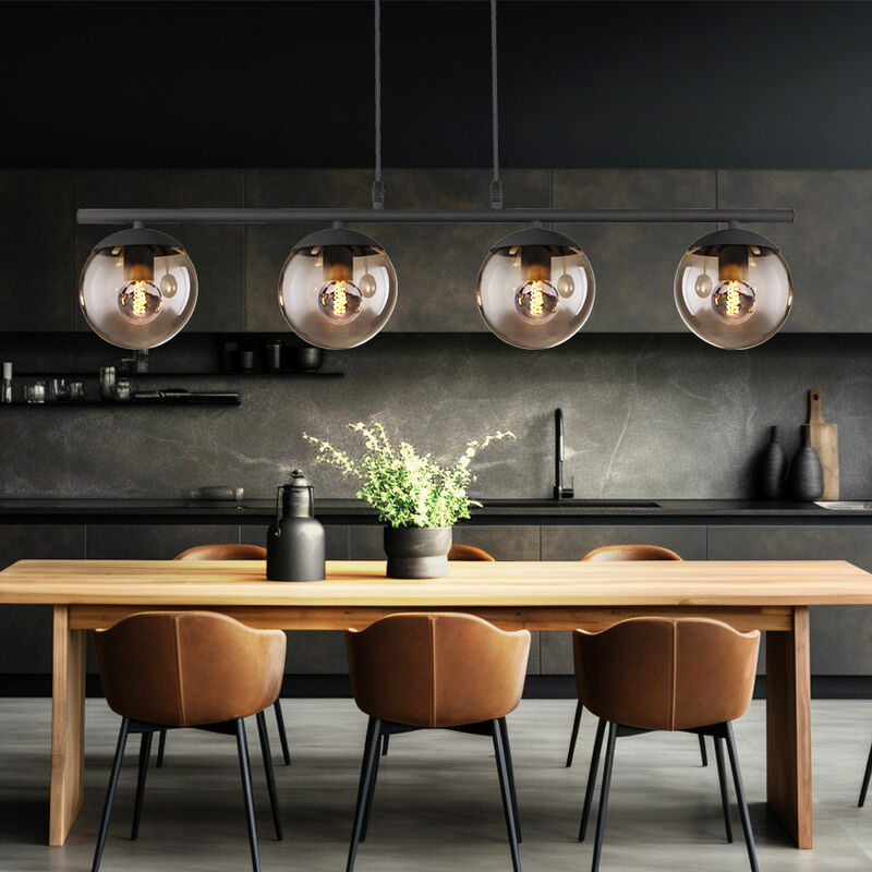 foto del prodotto globo lampada a sospensione a soffitto con design a sfera, fumo, illuminazione per soggiorno, lampada in vetro nero opaco