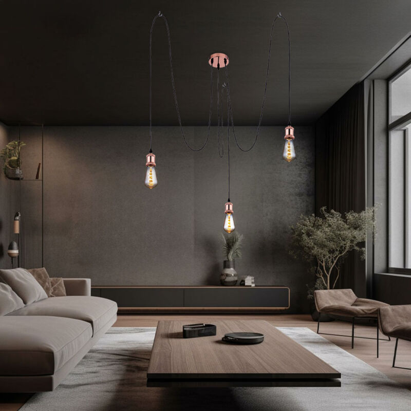 foto del prodotto globo lampada a sospensione a sospensione sala da pranzo lampada con cavo tessile nero illuminazione in rame