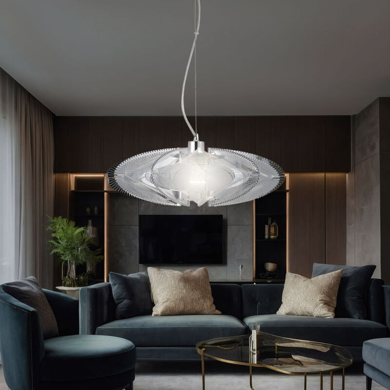 foto del prodotto globo lampada a sospensione cromo lampada a sospensione sala da pranzo soggiorno lampada da soffitto tonda seta, metallo plastica, 1x e27, dxh