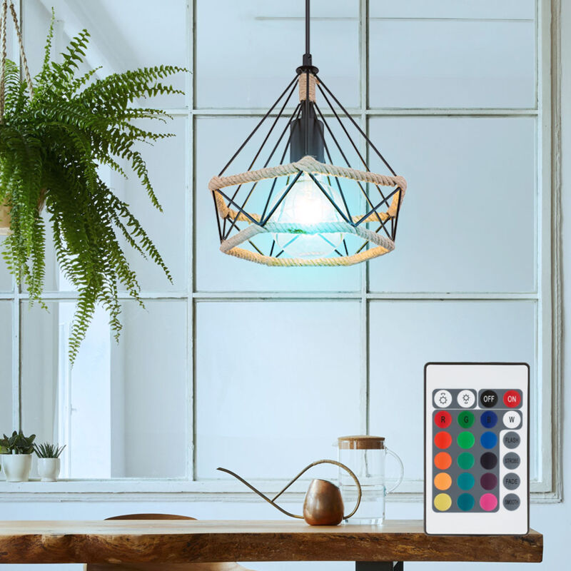 foto del prodotto globo lampada a sospensione dimmerabile con telecomando lampada da soggiorno vintage lampada a sospensione in stile country nera, cambio colore