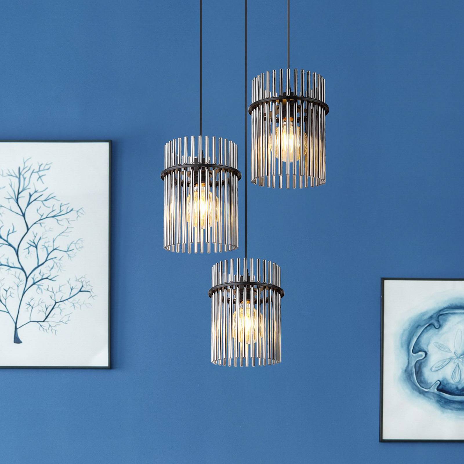 foto del prodotto globo lampada a sospensione gorley, 47 cm, grigio fumo, a 3 luci, vetro