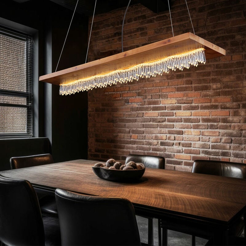 foto del prodotto globo lampada a sospensione in legno casa di campagna lampada a sospensione a led tavolo da pranzo lampada in legno con tende di cristallo, metallo