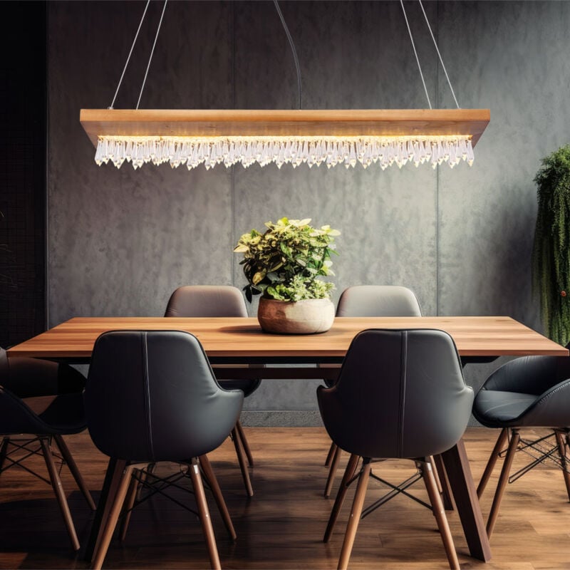 foto del prodotto globo lampada a sospensione in legno casa di campagna lampada a sospensione a led tavolo da pranzo lampada in legno con tende di cristallo, metallo