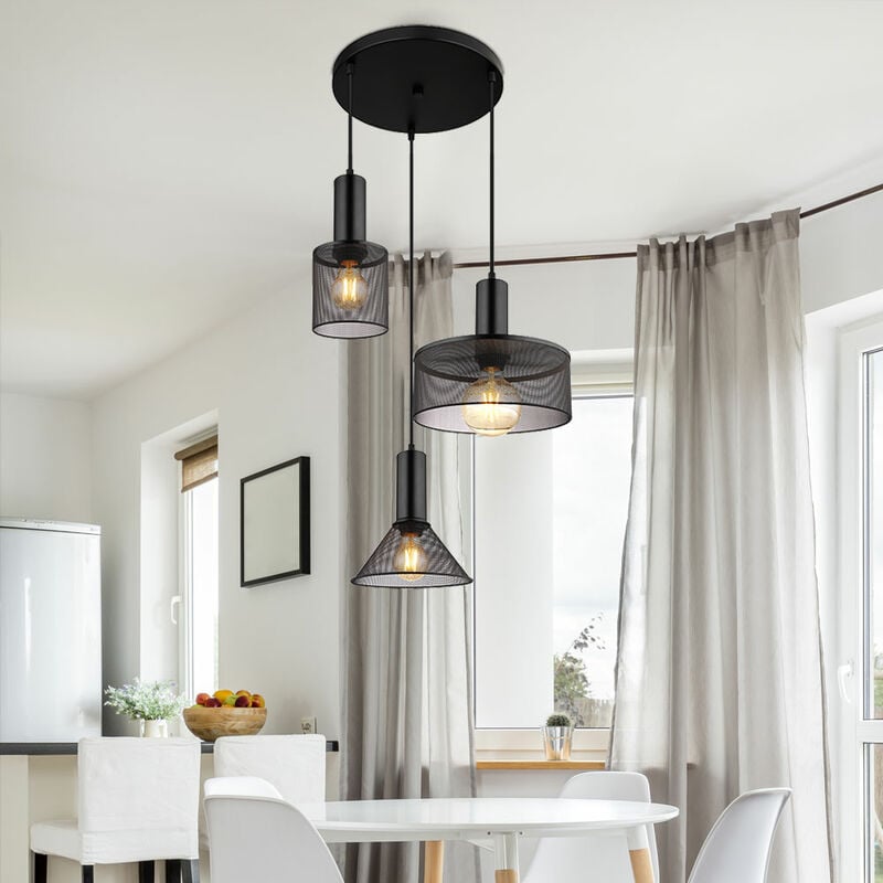 foto del prodotto globo lampada a sospensione in metallo nero industriale lampada a sospensione a griglia per soggiorno lampada da soffitto a sospensione, metallo, 3