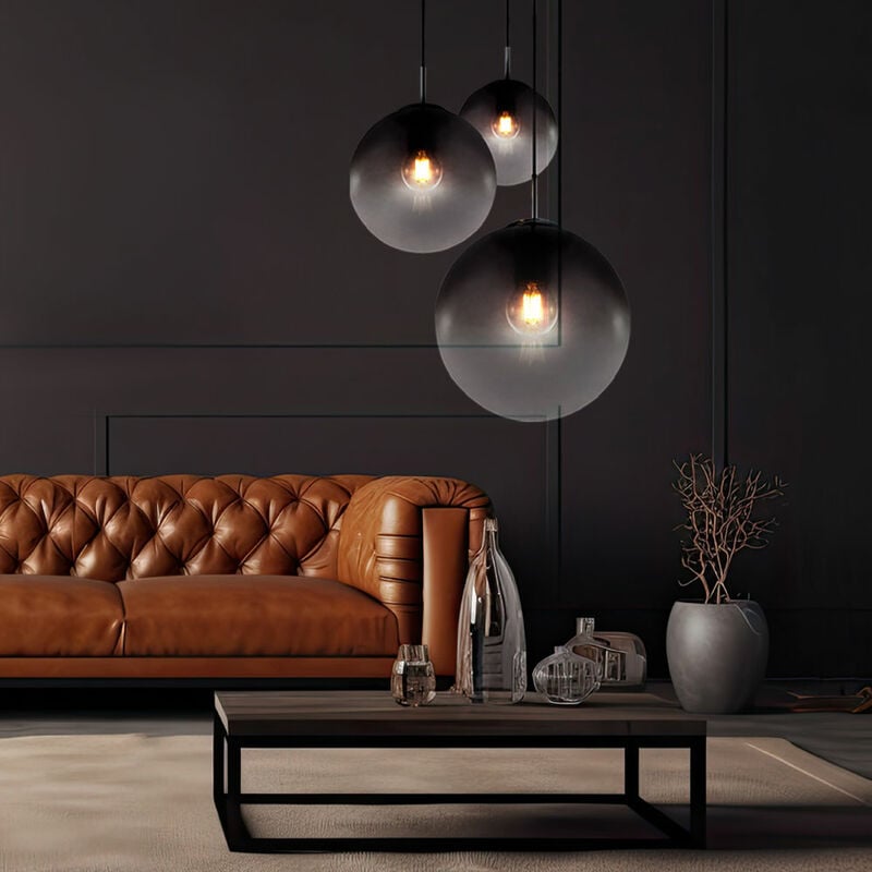 foto del prodotto globo lampada a sospensione in vetro fum lampada a sospensione in vetro cromato per il tuo soggiorno, forma sferica, 3x e27, pxh 51x120 cm, sala