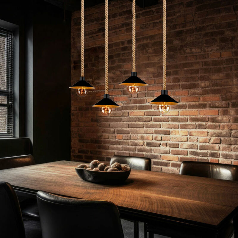 foto del prodotto globo lampada a sospensione lampada a sospensione in corda di canapa lampada a sospensione oro nero stile country sala da pranzo regolabile in