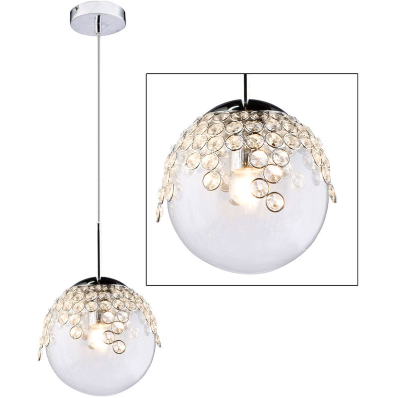 foto del prodotto globo lampada a sospensione lampada a sospensione lampada a sfera illuminazione interna gas chiaro, metallo, cromo, cristalli k, 1x attacco e27,
