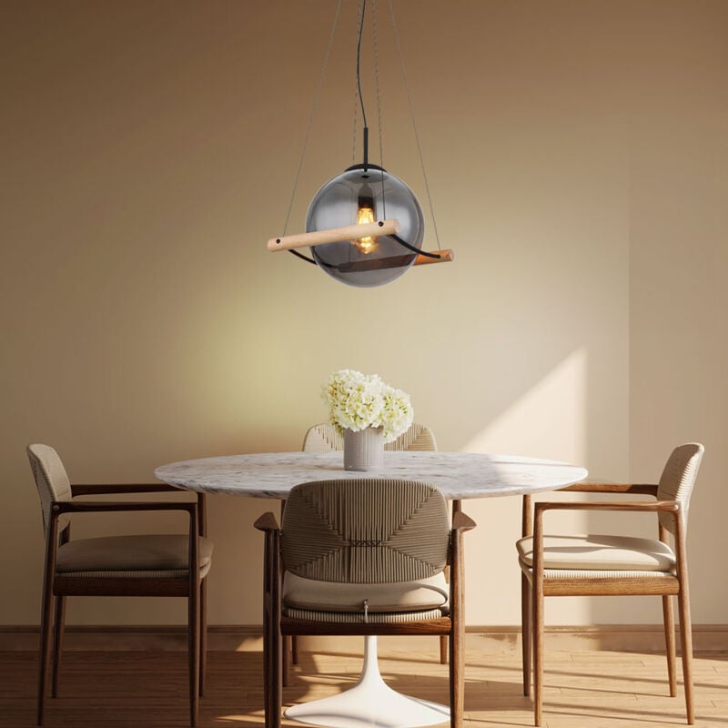foto del prodotto globo lampada a sospensione, lampada a sospensione, lampada a sospensione, lampada da tavolo da pranzo, regolabile in altezza, vetro fum , metallo,