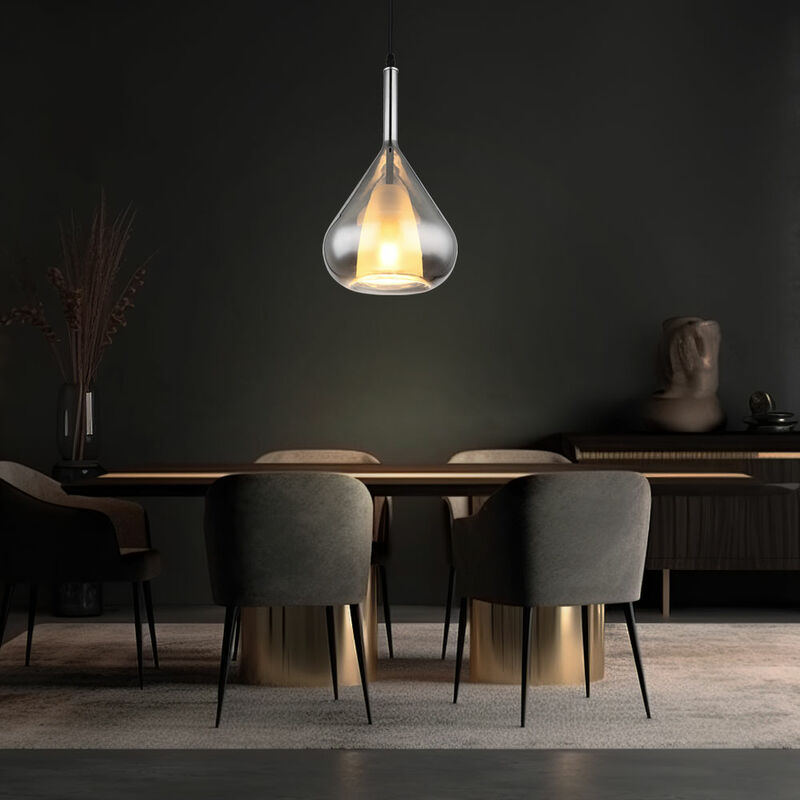 foto del prodotto globo lampada a sospensione lampada a sospensione lampada da sala da pranzo lampada da soggiorno, metallo nero, vetro fum , e27, h 150 cm