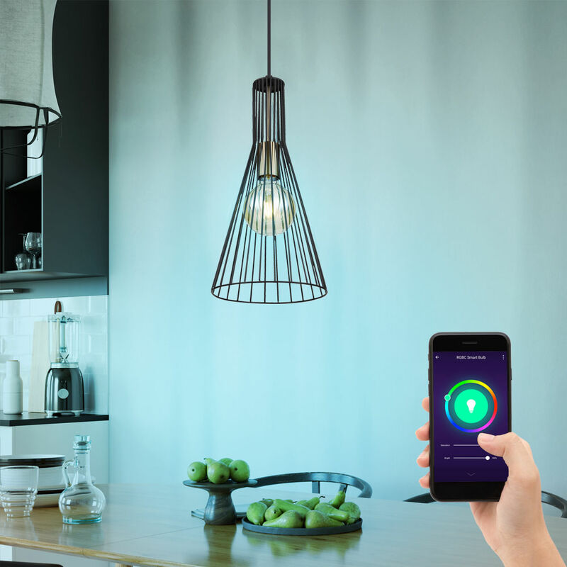 foto del prodotto globo lampada a sospensione lampada a sospensione lampada da soffitto lampada, app timer controllo vocale dimmerabile cct, ottone anticato nero,
