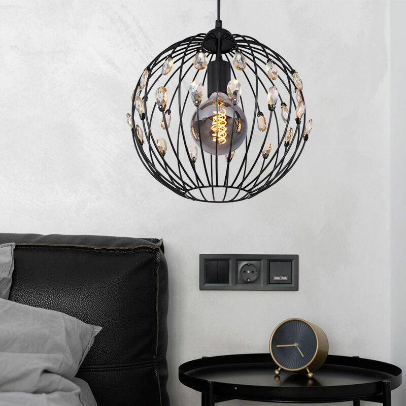foto del prodotto globo lampada a sospensione lampada a sospensione lampada da soggiorno, cristalli k5 metallo nero retr , 1x attacco e27, dxh 30x120cm