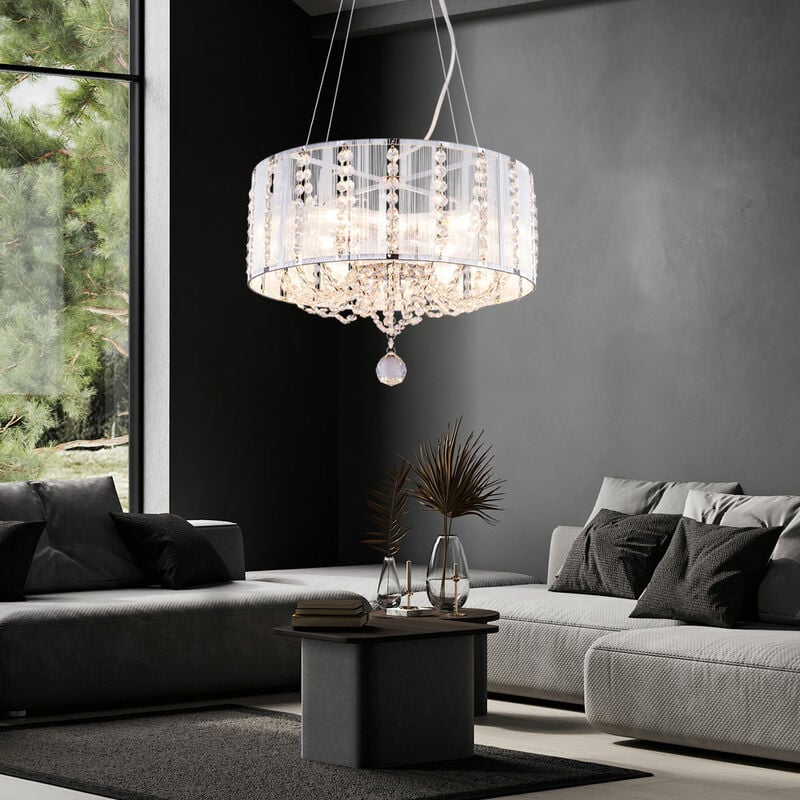foto del prodotto globo lampada a sospensione lampada a sospensione lampada da soggiorno lampada da sala da pranzo lampadario, cristalli k5 4 fiamme cromo argento
