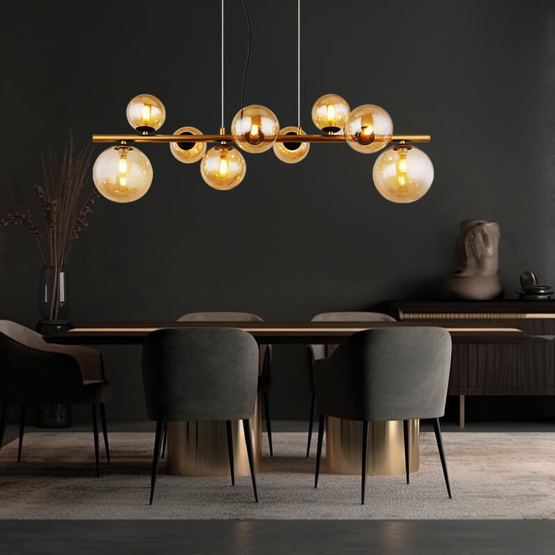 foto del prodotto globo lampada a sospensione lampada a sospensione lampada da tavolo da pranzo lampada a sfera 9 fiamme vetro, nero ambra, 9 led g9 3w 80lm 3000k