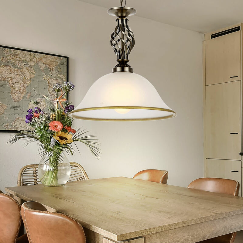 foto del prodotto globo lampada a sospensione lampada a sospensione lampada in vetro lampada da cucina plafoniera illuminazione vetro satinato, bordo lampada ottone