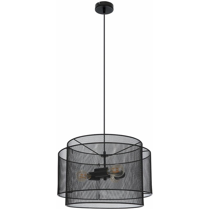 foto del prodotto globo lampada a sospensione lampada a sospensione nera griglia luminosa rotonda sala da pranzo industriale, metallo, 3 prese e27, dxh 45x120 cm