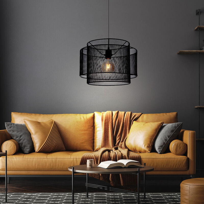 foto del prodotto globo lampada a sospensione lampada a sospensione nera lampada a sospensione nera industriale, sala da pranzo, aspetto griglia metallica, 1x