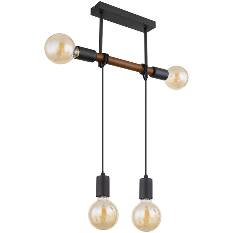 foto del prodotto globo lampada a sospensione, lampada a sospensione regolabile in altezza, lampada da sala da pranzo, legno, metallo, nero, marrone, 4 prese e27,