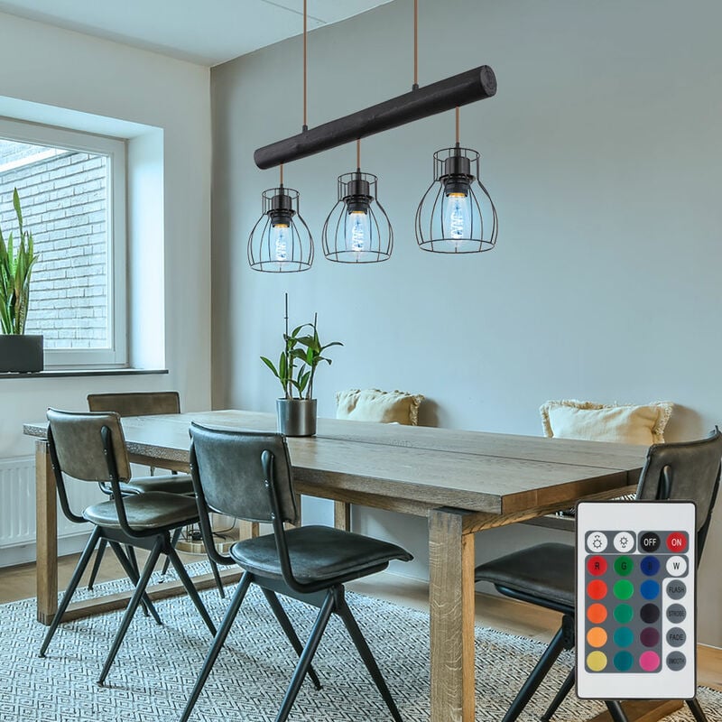 foto del prodotto globo lampada a sospensione lampada a sospensione vintage con travi in legno, luce in legno retr con paralumi a griglia nera, dimmerabile con
