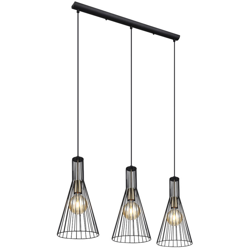 foto del prodotto globo lampada a sospensione lampada da sala da pranzo, 3 fiamme lampada a sospensione moderna design industriale, metallo nero, 3x e27, lxlxa