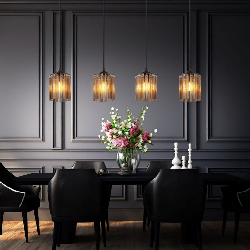foto del prodotto globo lampada a sospensione lampada da sala da pranzo 4 fiamme color fumo nero, decorazione in metallo acrilico, 4x prese e14, lxlxh 87x12x133 cm