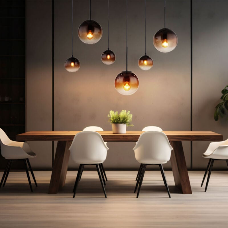 foto del prodotto globo lampada a sospensione lampada da sala da pranzo lampada da soffitto lampada da soggiorno, metallo vetro ambra color fumo nero, 3x e27 3x g9,