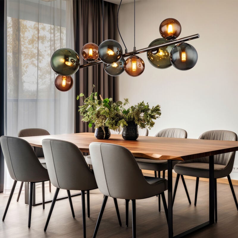 foto del prodotto globo lampada a sospensione lampada da sala da pranzo lampada da soggiorno lampada da cucina, globi di vetro grigio metallo, 9 fiamme g9, led 3,5w