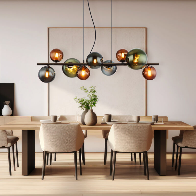 foto del prodotto globo lampada a sospensione lampada da sala da pranzo lampada da soggiorno lampada da cucina, globi di vetro grigio metallo, 9 fiamme g9, led 3,5w