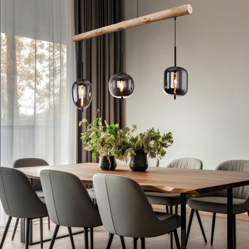 foto del prodotto globo lampada a sospensione lampada da soffitto lampada da soggiorno lampada a sospensione lampada da pranzo, metallo vetro nero legno fum , 3