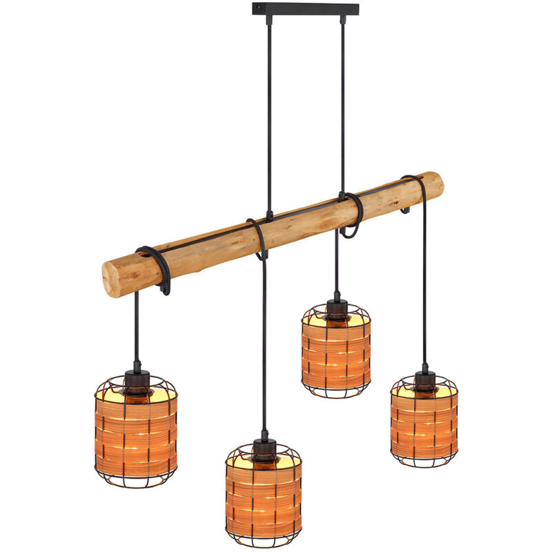 foto del prodotto globo lampada a sospensione lampada da soggiorno con paralume a 4 luci, effetto legno, regolabile, metallo plastica, marrone nero, 4x prese e27,