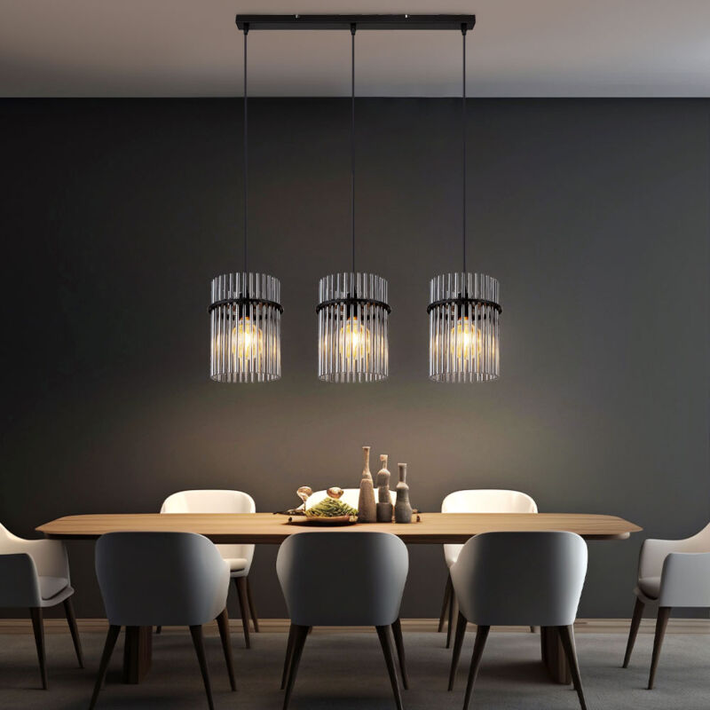 foto del prodotto globo lampada a sospensione lampada da soggiorno lampada a sospensione lampada da sala da pranzo plafoniera, metallo nero, aste in vetro fum , 3