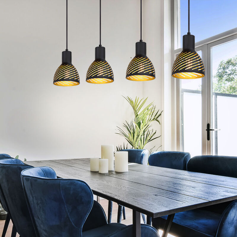 foto del prodotto globo lampada a sospensione lampada da tavolo da pranzo in oro nero lampada a sospensione 4 fiamme soggiorno, effetto legno metallo, 4x e27, lxh
