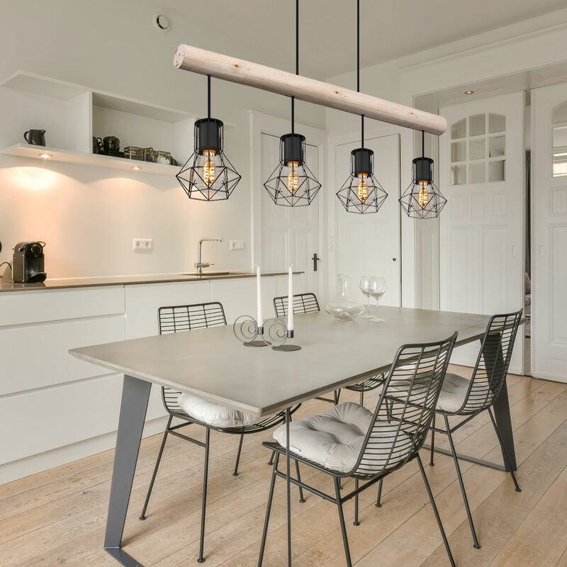 foto del prodotto globo lampada a sospensione, lampada da tavolo da pranzo, lampada industriale, regolabile in altezza, casa di campagna, nero, 4x e27, lxlxa