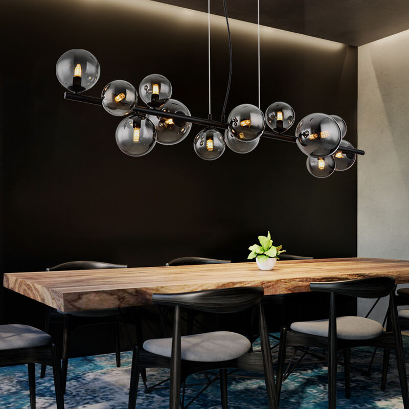 foto del prodotto globo lampada a sospensione led lampada da sala da pranzo lampada a sospensione lampada da soggiorno, metallo nero vetro fum , regolabile in