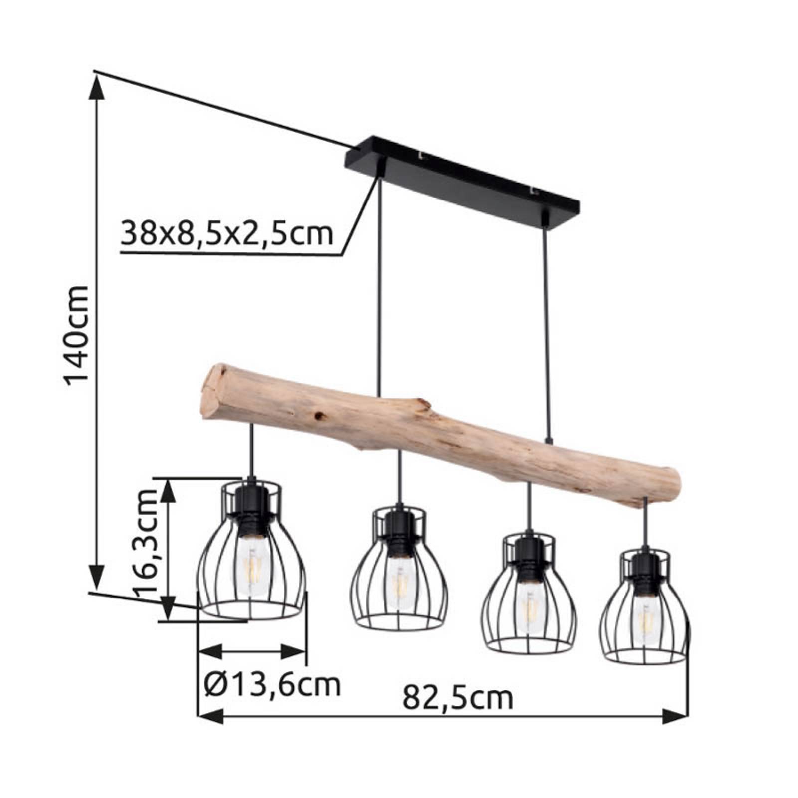 foto del prodotto globo lampada a sospensione mina, lunghezza 83 cm, nero marrone, a 4 luci.